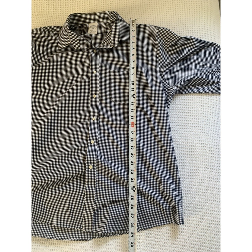 Brooks Brothers, Men's 17.5 2/3 Regent Fit 1818 , BLUE White Check, Non Iron - Picture 6 of 9